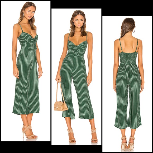 Faithful The Brand Green Pinstripe Tie Jumpsuit - Picture 4 of 10